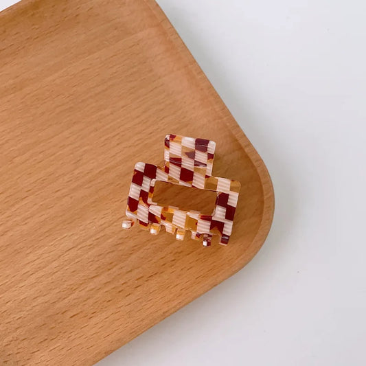 Brown Checkered Extra Small Square Hair Claws